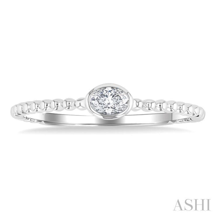 1/6 Ctw Ball Bead East-West Bezel Set Oval CutDiamond Stackable Petite Fashion Ring in 14K White Gold