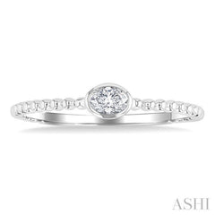1/6 Ctw Ball Bead East-West Bezel Set Oval CutDiamond Stackable Petite Fashion Ring in 14K White Gold