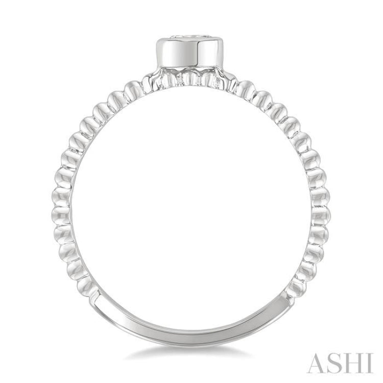 1/6 Ctw Ball Bead East-West Bezel Set Oval CutDiamond Stackable Petite Fashion Ring in 14K White Gold