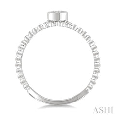 1/6 Ctw Ball Bead East-West Bezel Set Oval CutDiamond Stackable Petite Fashion Ring in 14K White Gold