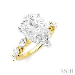 1 Ctw Pear Shape Marquise and Round Cut Diamond Semi-Mount Engagement Ring in 14K Yellow and White Gold