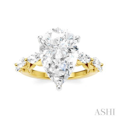1 Ctw Pear Shape Marquise and Round Cut Diamond Semi-Mount Engagement Ring in 14K Yellow and White Gold
