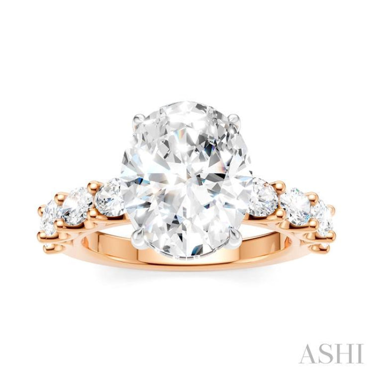 1 1/3 Ctw Oval Shape Oval and Round Cut Diamond Semi-Mount Engagement Ring in 14K Rose and White Gold