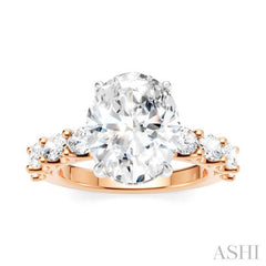1 1/3 Ctw Oval Shape Oval and Round Cut Diamond Semi-Mount Engagement Ring in 14K Rose and White Gold
