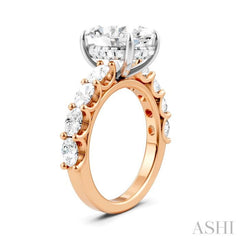 1 1/3 Ctw Oval Shape Oval and Round Cut Diamond Semi-Mount Engagement Ring in 14K Rose and White Gold