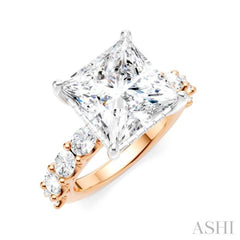 1 1/3 Ctw Princess Shape Oval and Round Cut Diamond Semi-Mount Engagement Ring in 14K Rose and White Gold