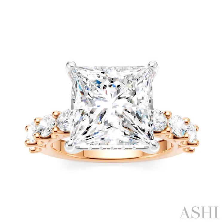 1 1/3 Ctw Princess Shape Oval and Round Cut Diamond Semi-Mount Engagement Ring in 14K Rose and White Gold