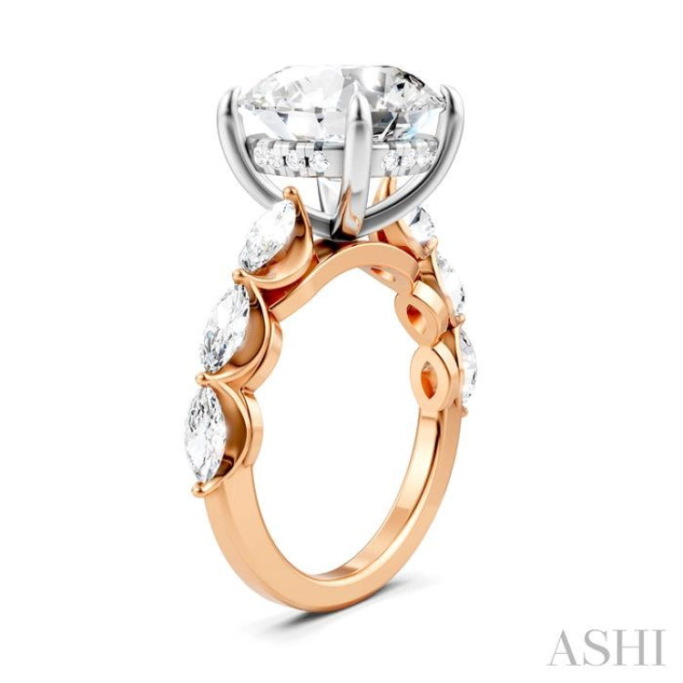 1 Ctw Round Shape Marquise and Round Cut Diamond Semi-Mount Engagement Ring in 14K Rose and White Gold