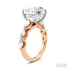 1 Ctw Round Shape Marquise and Round Cut Diamond Semi-Mount Engagement Ring in 14K Rose and White Gold