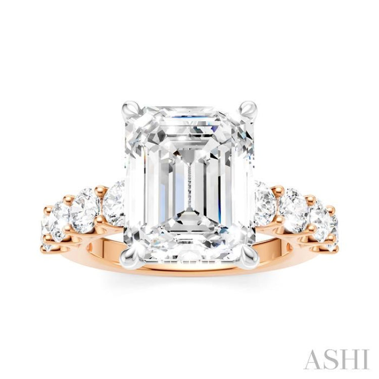 1 1/3 Ctw Emerald Shape Round Cut Diamond Semi-Mount Engagement Ring in 14K Rose and White Gold