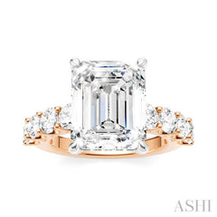 1 1/3 Ctw Emerald Shape Round Cut Diamond Semi-Mount Engagement Ring in 14K Rose and White Gold
