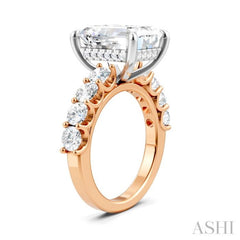 1 1/3 Ctw Emerald Shape Round Cut Diamond Semi-Mount Engagement Ring in 14K Rose and White Gold