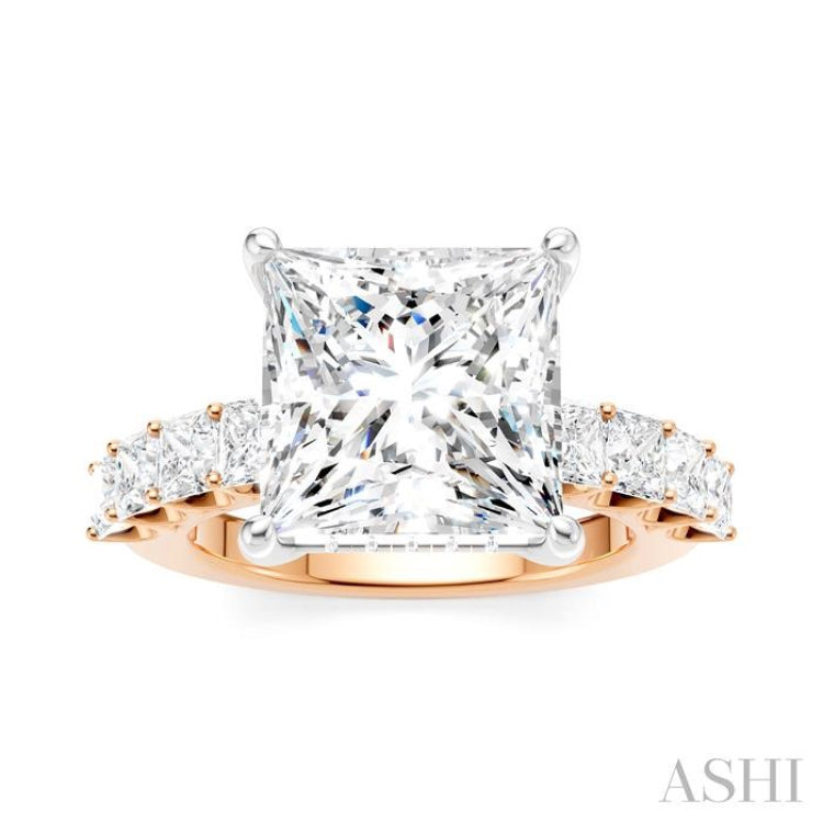 1 1/3 Ctw Princess Shape Princess and Round Cut Diamond Semi-Mount Engagement Ring in 14K Rose and White Gold