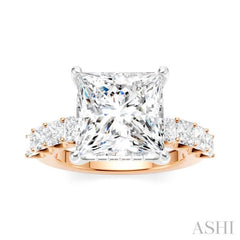 1 1/3 Ctw Princess Shape Princess and Round Cut Diamond Semi-Mount Engagement Ring in 14K Rose and White Gold