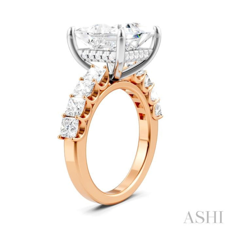 1 1/3 Ctw Princess Shape Princess and Round Cut Diamond Semi-Mount Engagement Ring in 14K Rose and White Gold