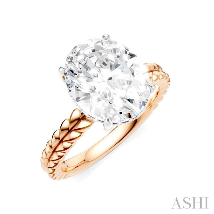 1/10 Ctw Oval Shape Round Cut Diamond Semi-Mount Engagement Ring in 14K Rose and White Gold