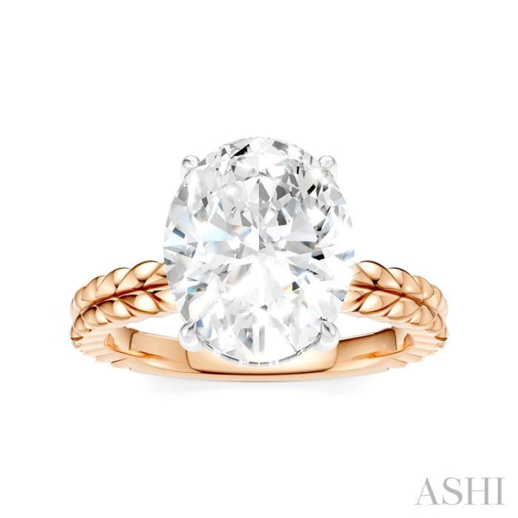 1/10 Ctw Oval Shape Round Cut Diamond Semi-Mount Engagement Ring in 14K Rose and White Gold