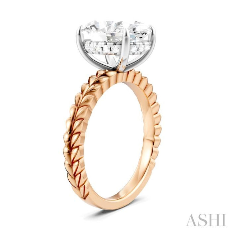 1/10 Ctw Oval Shape Round Cut Diamond Semi-Mount Engagement Ring in 14K Rose and White Gold