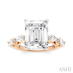 1 Ctw Emerald Shape Marquise and Round Cut Diamond Semi-Mount Engagement Ring in 14K Rose and White Gold