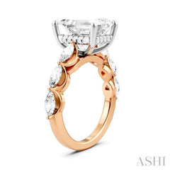 1 Ctw Emerald Shape Marquise and Round Cut Diamond Semi-Mount Engagement Ring in 14K Rose and White Gold