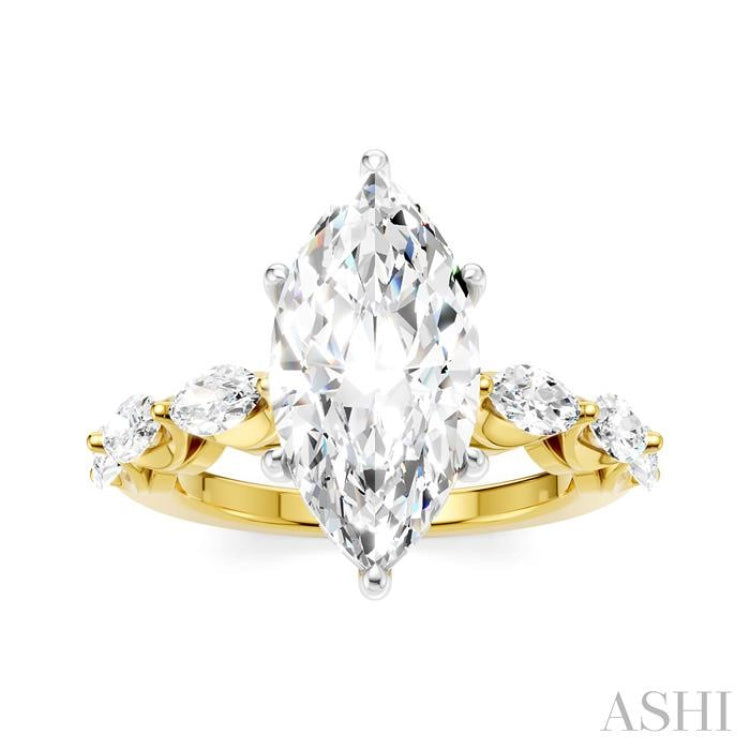 1 Ctw Marquise Shape Marquise and Round Cut Diamond Semi-Mount Engagement Ring in 14K Yellow and White Gold