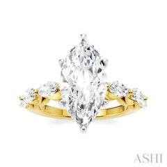 1 Ctw Marquise Shape Marquise and Round Cut Diamond Semi-Mount Engagement Ring in 14K Yellow and White Gold