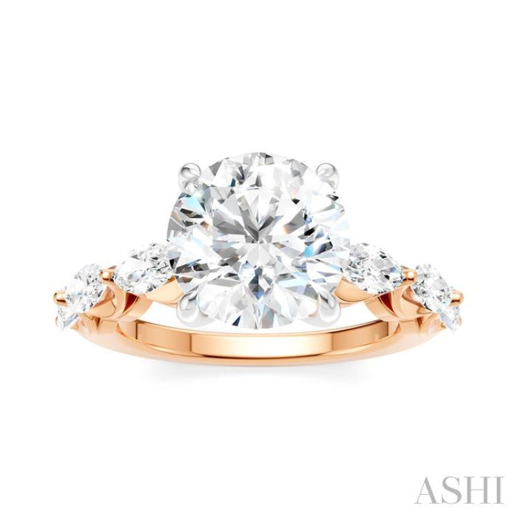 1 Ctw Round Shape Marquise and Round Cut Diamond Semi-Mount Engagement Ring in 14K Rose and White Gold