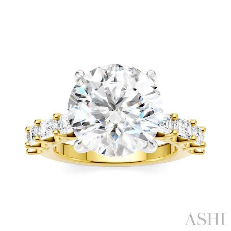 1 1/3 Ctw Round Shape Emerald and Round Cut Diamond Semi-Mount Engagement Ring in 14K Yellow and White Gold