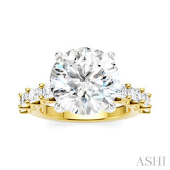 1 1/3 Ctw Round Shape Emerald and Round Cut Diamond Semi-Mount Engagement Ring in 14K Yellow and White Gold
