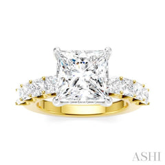 1 1/3 Ctw Princess Shape Princess and Round Cut Diamond Semi-Mount Engagement Ring in 14K Yellow and White Gold