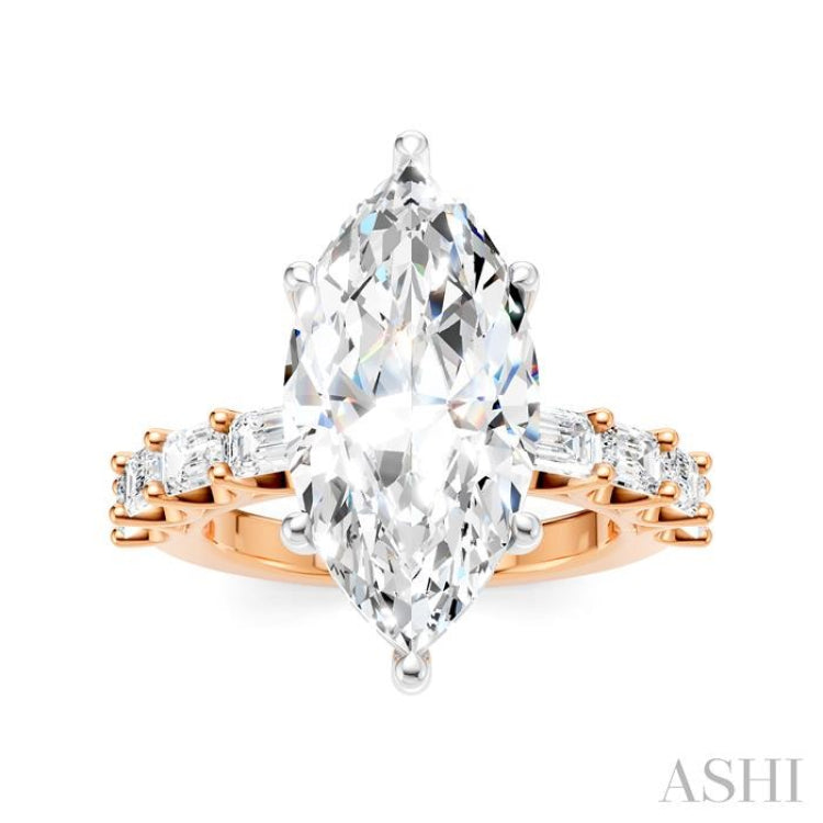 1 1/3 Ctw Marquise Shape Emerald and Round Cut Diamond Semi-Mount Engagement Ring in 14K Rose and White Gold
