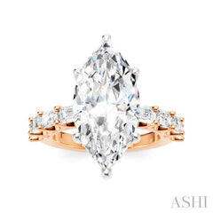 1 1/3 Ctw Marquise Shape Emerald and Round Cut Diamond Semi-Mount Engagement Ring in 14K Rose and White Gold