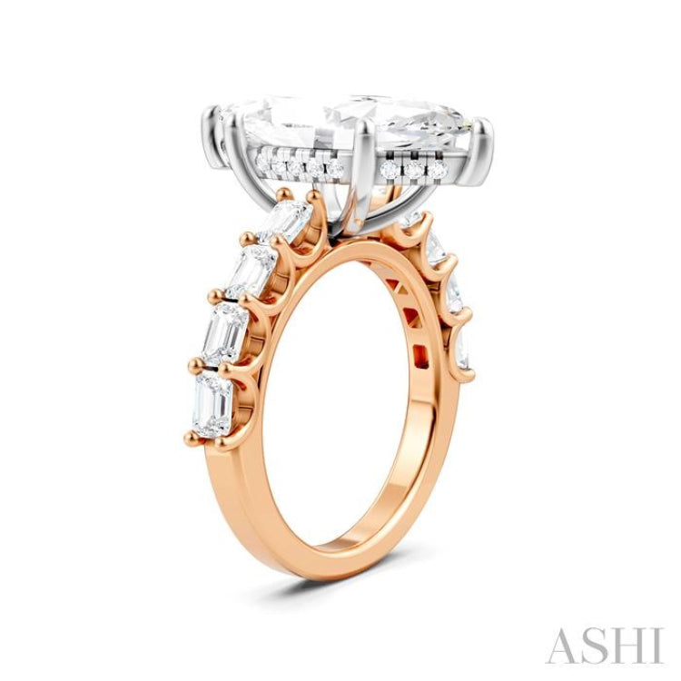 1 1/3 Ctw Marquise Shape Emerald and Round Cut Diamond Semi-Mount Engagement Ring in 14K Rose and White Gold