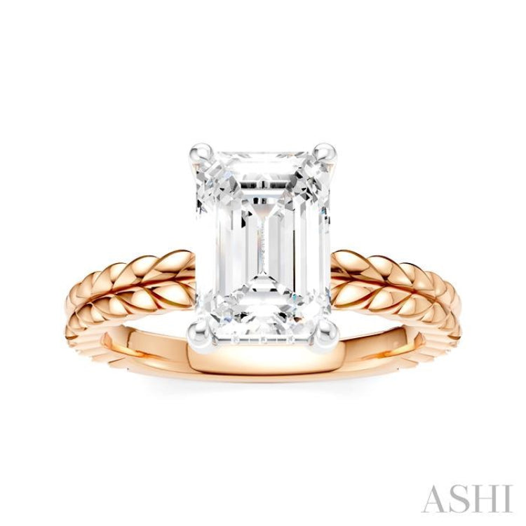 1/10 Ctw Emerald Shape Round Cut Diamond Semi-Mount Engagement Ring in 14K Rose and White Gold