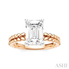 1/10 Ctw Emerald Shape Round Cut Diamond Semi-Mount Engagement Ring in 14K Rose and White Gold
