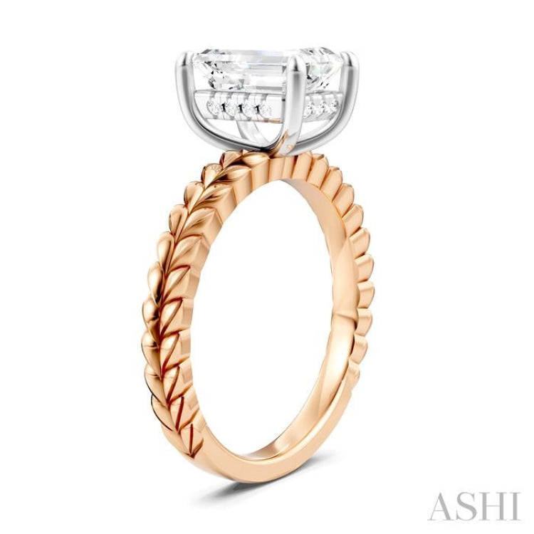 1/10 Ctw Emerald Shape Round Cut Diamond Semi-Mount Engagement Ring in 14K Rose and White Gold