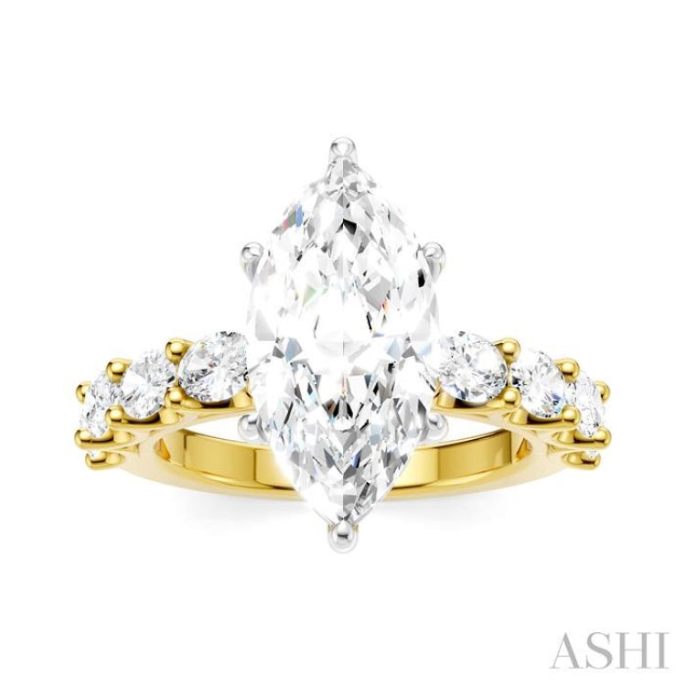1 1/3 Ctw Marquise Shape Oval and Round Cut Diamond Semi-Mount Engagement Ring in 14K Yellow and White Gold