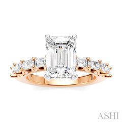 7/8 Ctw Emerald Shape Emerald and Round Cut Diamond Semi-Mount Engagement Ring in 14K Rose and White Gold