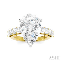 1 1/3 Ctw Pear Shape Princess and Round Cut Diamond Semi-Mount Engagement Ring in 14K Yellow and White Gold