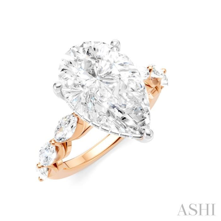 1 Ctw Pear Shape Marquise and Round Cut Diamond Semi-Mount Engagement Ring in 14K Rose and White Gold