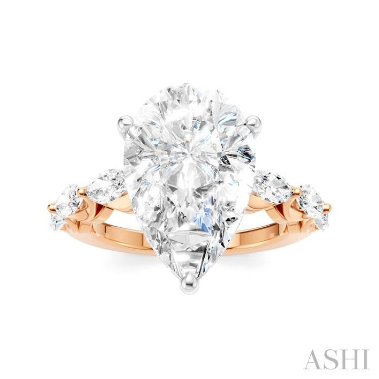 1 Ctw Pear Shape Marquise and Round Cut Diamond Semi-Mount Engagement Ring in 14K Rose and White Gold