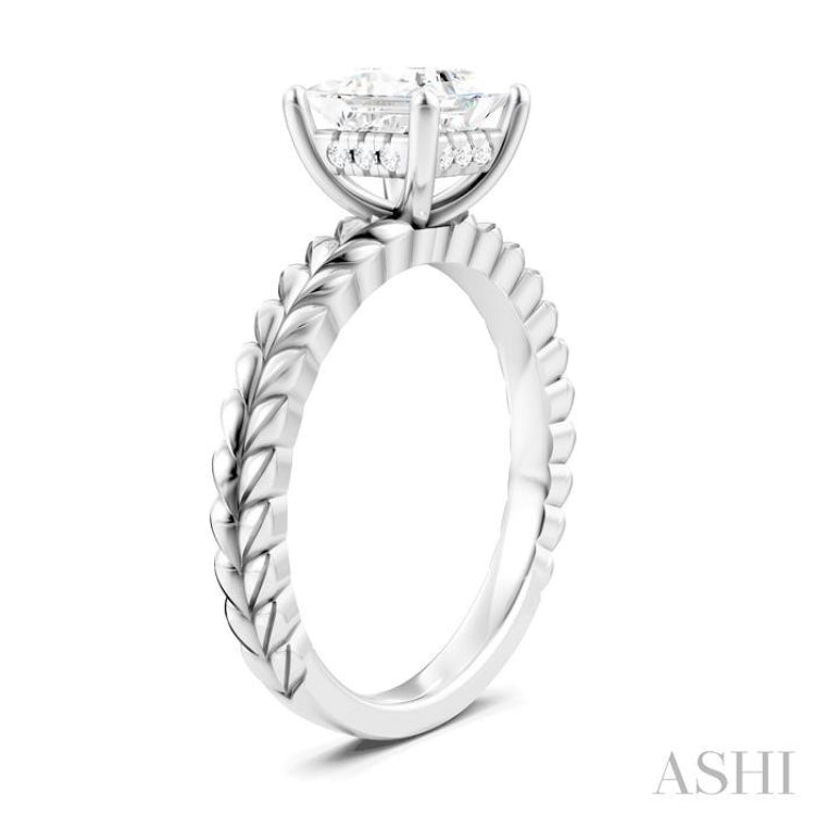 1/20 Ctw Princess Shape Round Cut Diamond Semi-Mount Engagement Ring in 14K White Gold