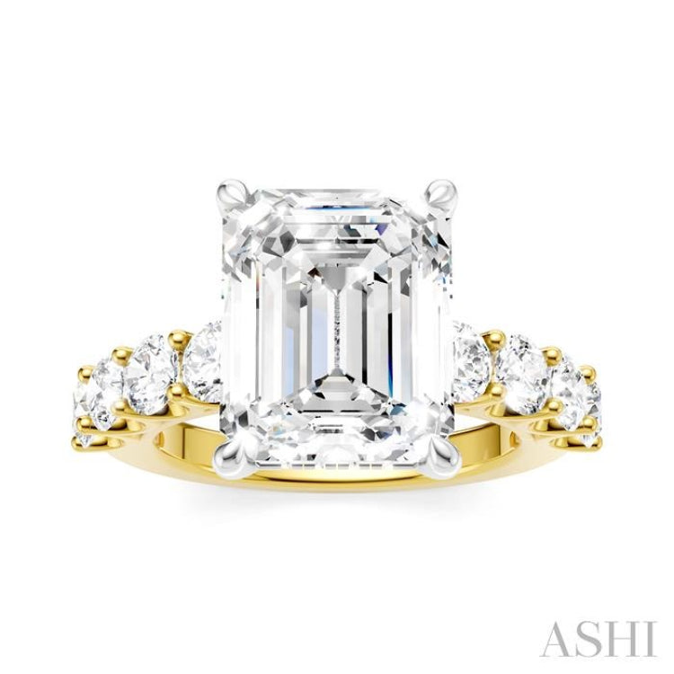 1 1/3 Ctw Emerald Shape Round Cut Diamond Semi-Mount Engagement Ring in 14K Yellow and White Gold