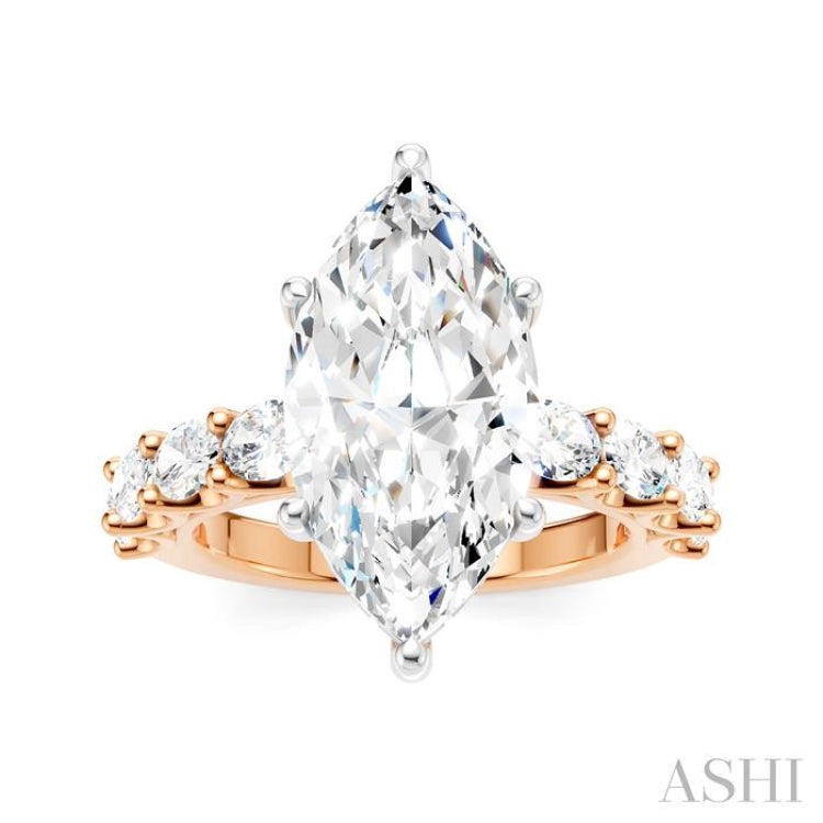 1 1/3 Ctw Marquise Shape Oval and Round Cut Diamond Semi-Mount Engagement Ring in 14K Rose and White Gold