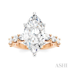 1 1/3 Ctw Marquise Shape Oval and Round Cut Diamond Semi-Mount Engagement Ring in 14K Rose and White Gold