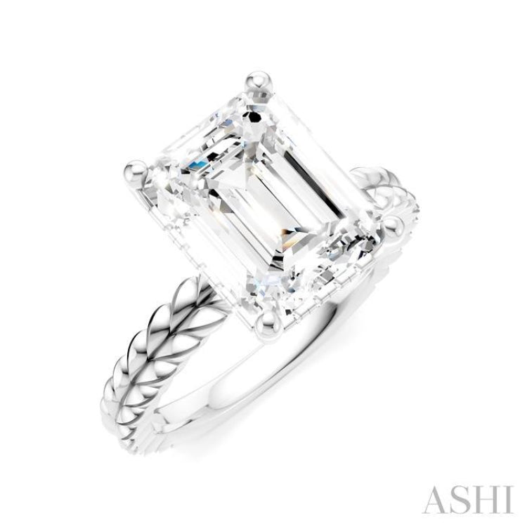 1/10 Ctw Emerald Shape Round Cut Diamond Semi-Mount Engagement Ring in 14K White Gold