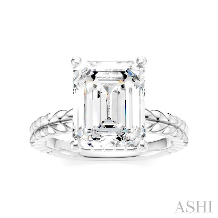 1/10 Ctw Emerald Shape Round Cut Diamond Semi-Mount Engagement Ring in 14K White Gold