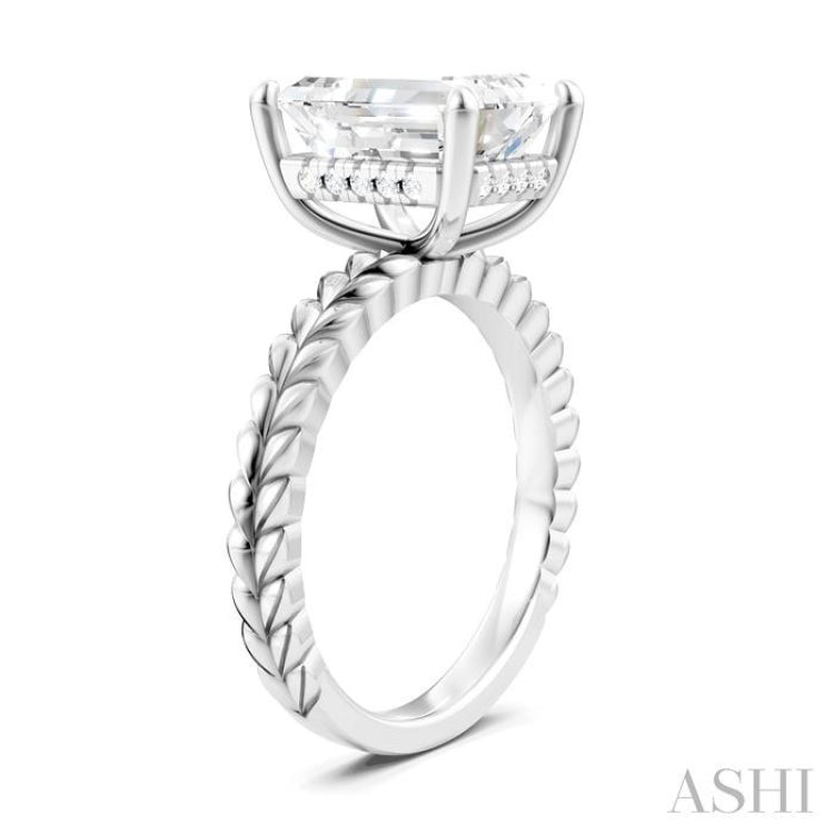 1/10 Ctw Emerald Shape Round Cut Diamond Semi-Mount Engagement Ring in 14K White Gold
