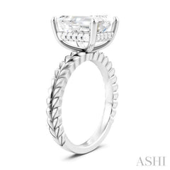 1/10 Ctw Emerald Shape Round Cut Diamond Semi-Mount Engagement Ring in 14K White Gold