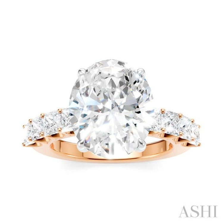 1 1/3 Ctw Oval Shape Princess and Round Cut Diamond Semi-Mount Engagement Ring in 14K Rose and White Gold